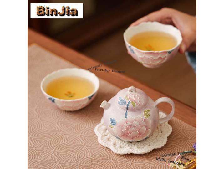 Pile peinture pivoine papillon service à thé ensemble complet ancien thé cérémonie ensemble théière et tasse à thé ensemble Drinkware cadeau