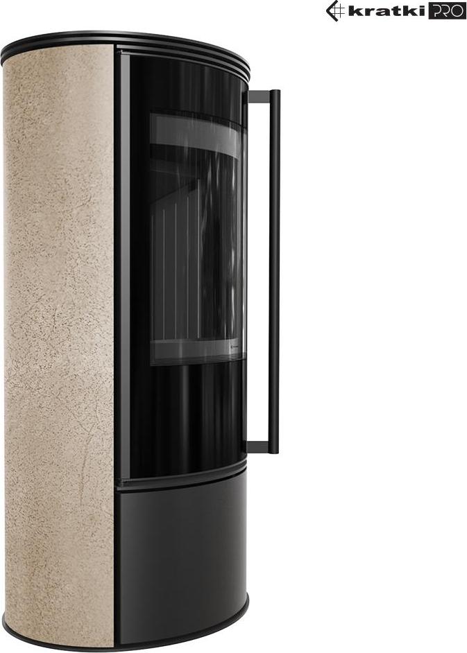 Kaminofen aus Stahl KRATKI ERIK Ø 150 5,5 kW dekorative Keramiken GOLD SATIN schwarz Verkleidung