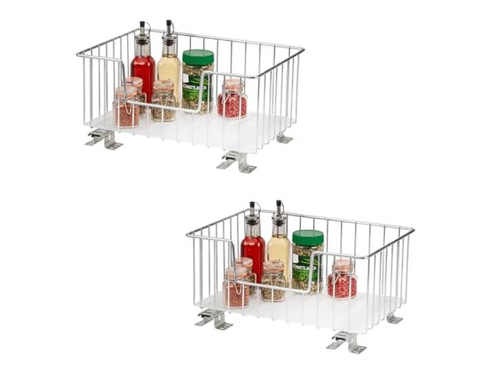 bremermann Korbauszug 2er Set für Oberschränke 40 cm Breite, ausziehbarer Schrankeinsatz für Regale und Speisekammer, Teleskop-Gewürzregal - Teleskopschublade mit Einlegeboden, Chrom