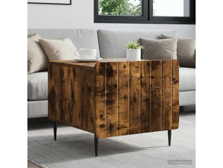 pokgdf Couchtisch Geräucherte Eiche 49x50x42 cm Holzwerkstoff mit Regal Zwei Ebenen, unteres Regal für Stauraum, pflegeleichte Oberfläche, modernes Design, vielseitig einsetzbar