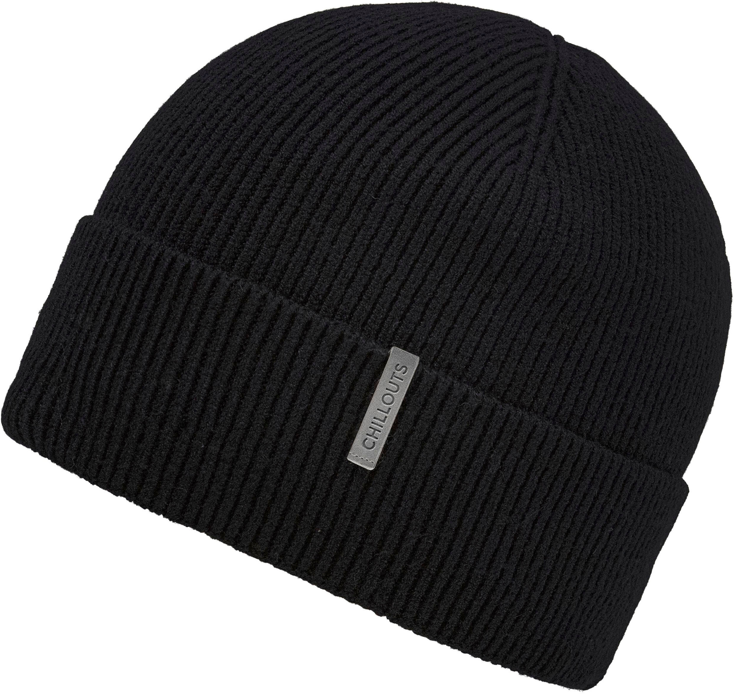 Strickmütze CHILLOUTS, Herren, schwarz, Rippstrick, Materialmix, unifarben, Mützen Strickmütze, mit Umschlag, gefüttert schwarz Einheitsgröße