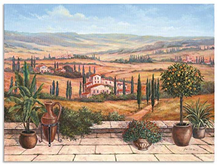 ARTland Wanddeko Wandbild Alu Verbundplatte für Innen & Outdoor Bild 120x90 cm Toskana Landschaft Italien Natur Malerei Terrasse Mediterran Ocker T4BP