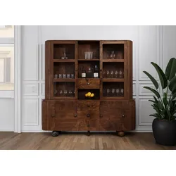Buffet Mango 204x50x210 dunkelbraun lackiert / Marmor schwarz FLORENZ #225