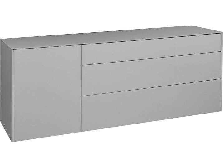 Lowboard MÄUSBACHER Imola , grau (kreidegrau matt lack, glas kreidegrau glanz), B:169cm H:42cm, Sideboards, Lowboard, Mäusbacher Lowboard, mit Glasfront und Glasoberplatte, 1 Schublade