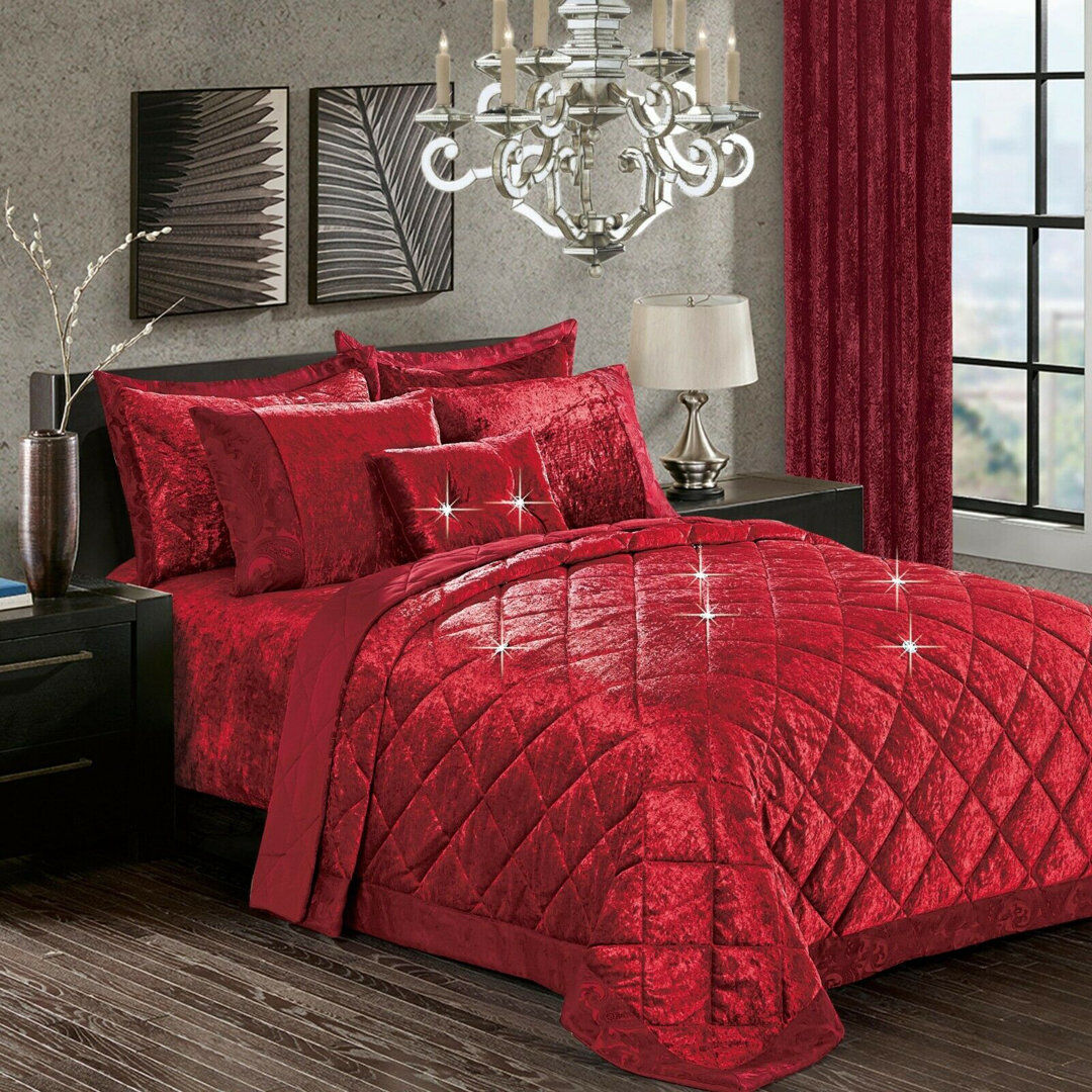 Mercer41 Santiago Crushed Velvet Bedspread Set Premium Soft Microfiber Reverse and Standard Pillow Shams Red 275 x 255cm Bedspread + 2 Shams