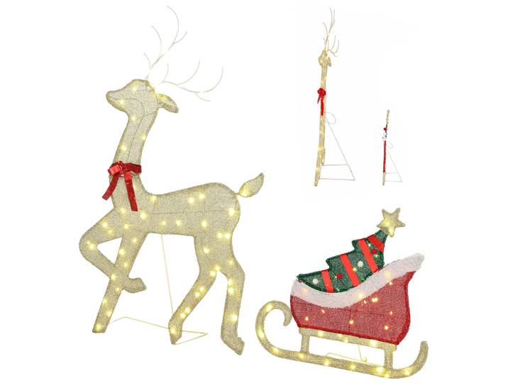 Outsunny LED Rentier mit Schlitten 125 cm Weihnachtsdeko mit 95 Lichtern