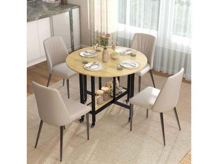 Table pliante roulante - Zephmum - 4 pers étagère 100x100x75 cm chêne