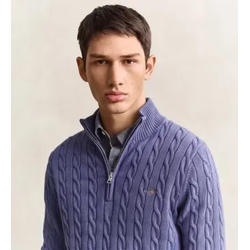 Gant für Herren. 8050603 Strickpullover mit Zopfmuster und halbem Reißverschluss, hellblau (5XL), Lässig, Baumwolle, Klassisch, Langarm