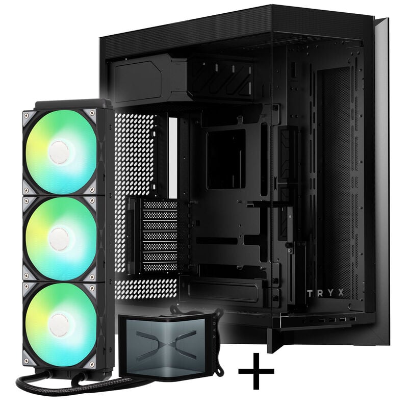 TRYX LUCA L70 Midi-Tower - schwarz + PANORAMA SE ARGB 360 Komplett-Wasserkühlung, 3D-AMOLED, 360mm - schwarz