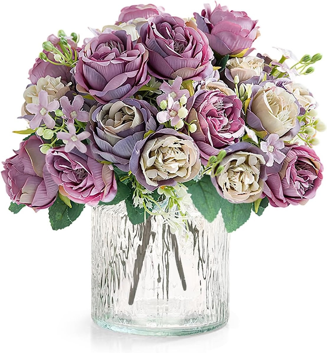 Kunstbloemen Peonies Boeket voor Bruiloft en Tafeldecoratie - Roze en Paarse Zijden Bloemen