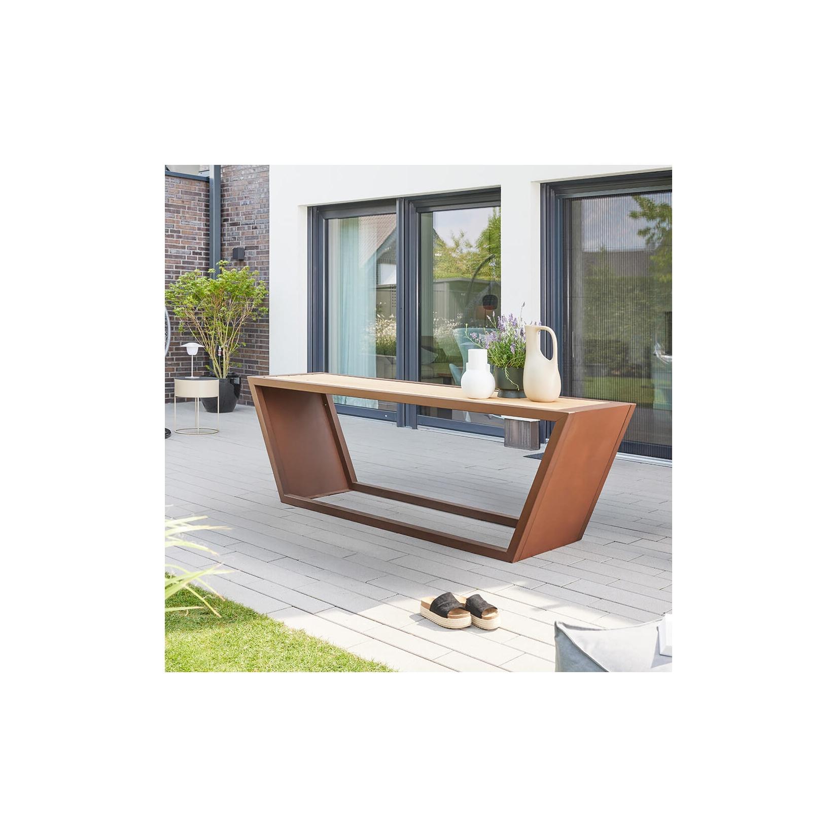 HOME DELUXE Sitzgarnitur aus Stahl KOBON Braun - Made in Germany - 1 x Bank + 1 x Tisch