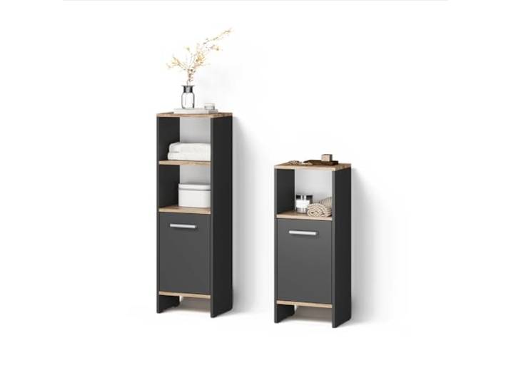 Livinity Badmöbel-Set Amalfi , Anthrazit/Goldkraft Eiche 2-teilig · Großer Badschrank · Niedriger Badschrank