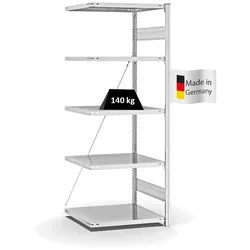 PROREGAL Fachbodenregal Stecksystem | Anbauregal | HxBxT 200x75x60cm | 5 Ebenen | Fachlast 140 kg | Einseitig nutzbar | Lichtgrau