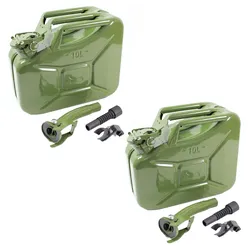 Baumarktplus 2x Benzinkanister Kraftstoffkanister Metall 10 Liter Oliv inkl. Ausgießer + Halter