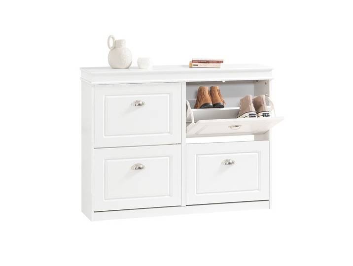SoBuy Meuble Chaussure avec 4 Abattants Rangement Chaussures 16 Paires Armoire à Chaussures Entrée Compacte Blanc 105x24x83 cm