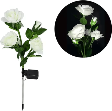 Inspire Curations 5 Head Solar Rose Garden Light Waterproof LED Flower Stake Lamp white