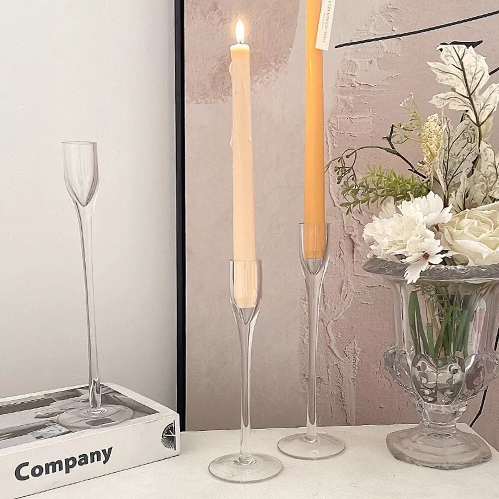 INF 3er Set Klare Glas Kerzenständer - Europäische Stiel Kerzenleuchter