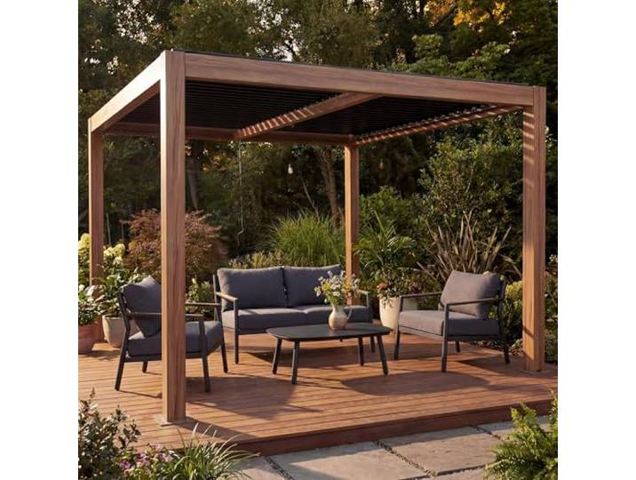 Mendler Pergola HWC-L46 10cm-Aluminium-Gestell 3x4m - Holzoptik