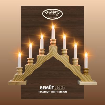 Lichterbogen WEIGLA "Schwede, Weihnachtsdeko, Made in Germany", beige (natur), B:47,5cm H:33cm T:6cm, Massivholz, Schwibbögen, 7-flammig