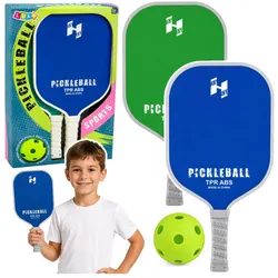 Tennis-, Badminton- und Pickleball-Schlägerset in Grün und Blau