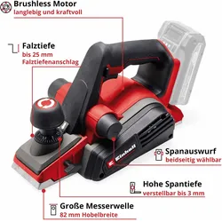 Einhell, Hobelmaschine, Akku-Hobel TP PL 18/3 Li BL Kit (1x 4,0 Ah)