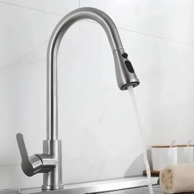 Uplifted Finds 304 Stainless Steel Pull Out Kitchen Sink Faucet Deck Mounted Mixer With Stream Sprayer silver k