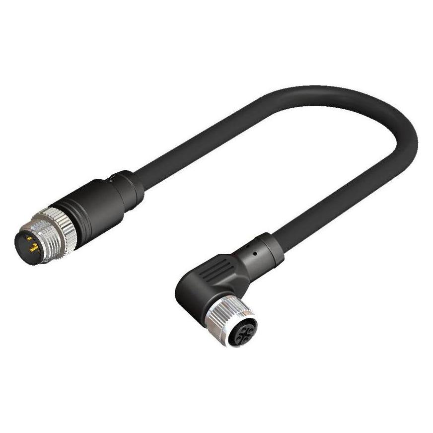 RS PRO Right Angle Female 4 way M12 to Straight Male 4 way M12 Actuator/Sensor Cable, 1m Leiter (2834948)