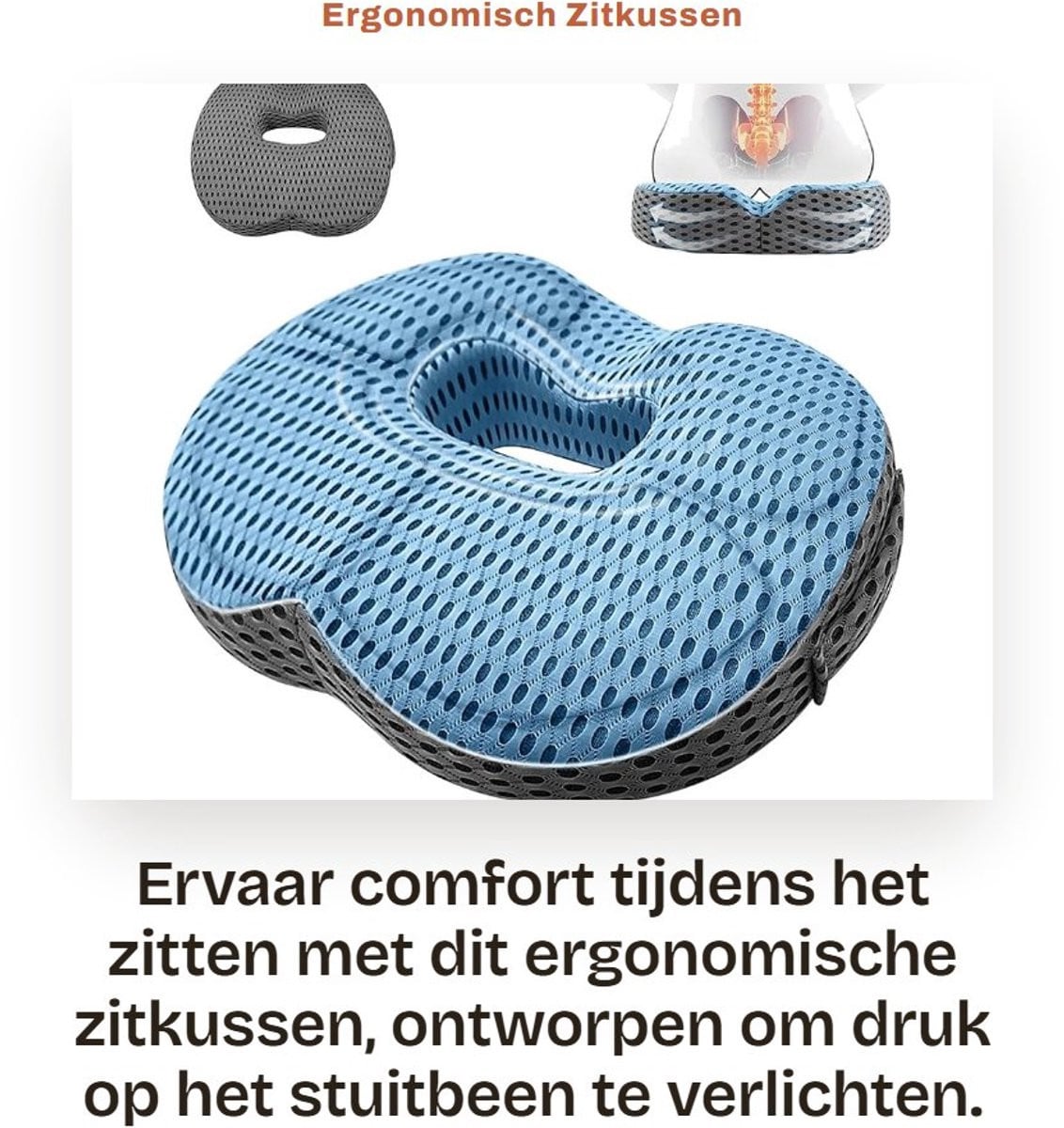 Dailygoods Orthopedisch Zitkussen - Anti-decubitus en Ergonomisch Stuitkussen voor Heupontlasting - 18 x 9 cm