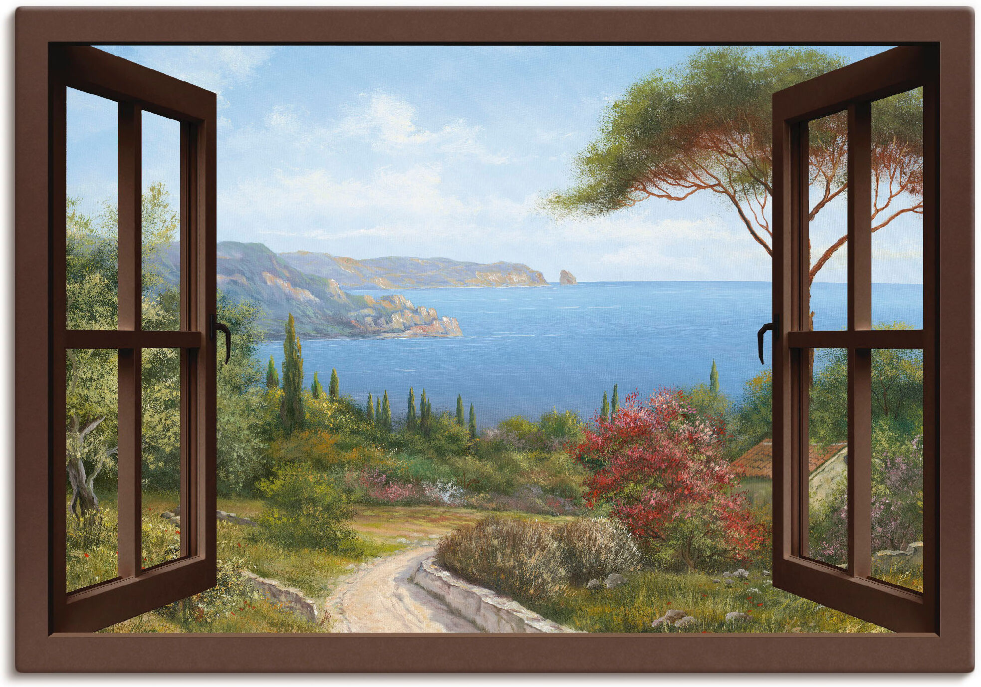 Leinwandbild ARTLAND "Fensterblick Frühlingsmorgen", braun (farbe bild(er): braun), B:100cm H:70cm, Bilder, Leinwandbild, auf Holzrahmen gespannt farbe bild(er): braun B/H/T: 100cm x 70cm, Leinwandbild Fensterblick, 1 Stk.
