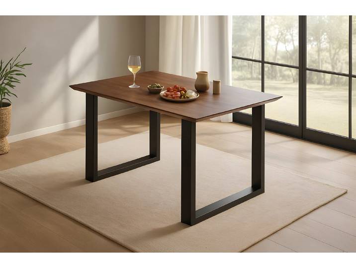 SAM® Esstisch Rune, Akazienholz, Schweizer Kante, Metallgestell verschiedene Formen