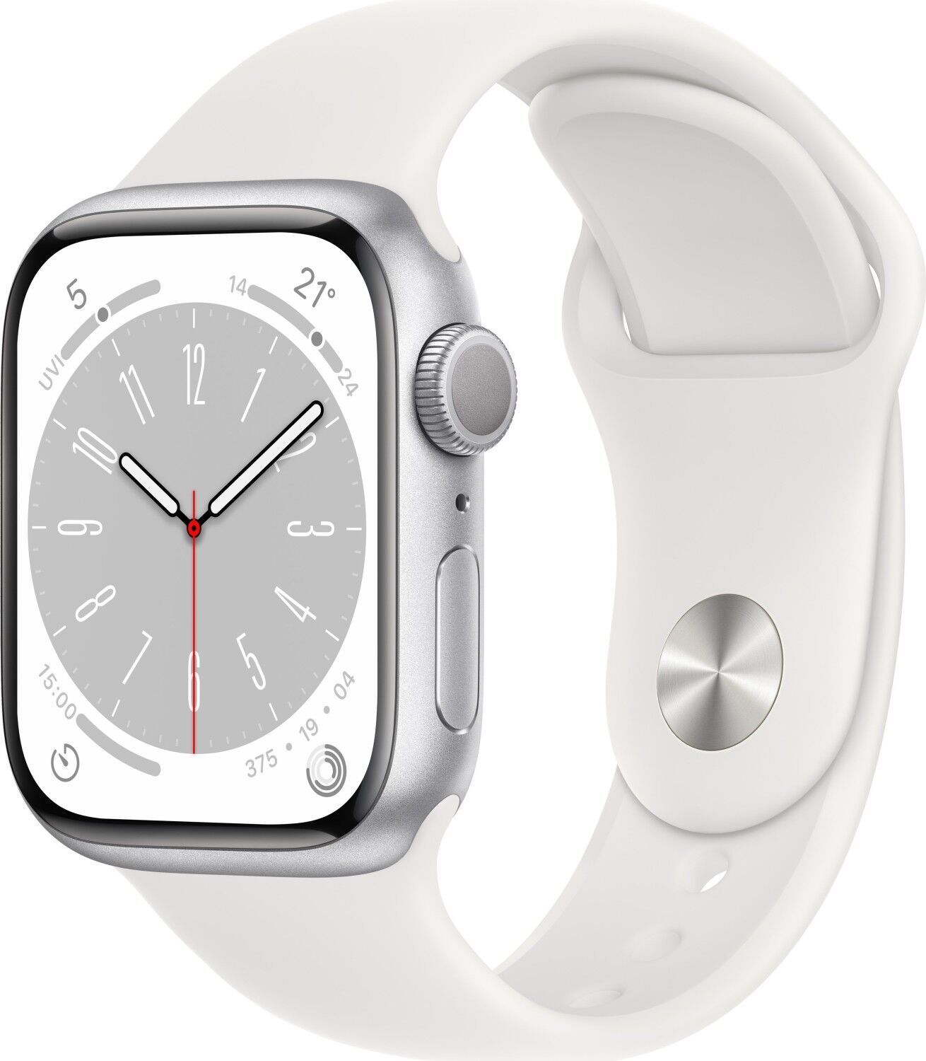 Apple Watch Series 8 Aluminium 41 mm (2022)   GPS   Silver   White Sport Band S/M - Refurbished