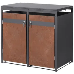 ML-Design Mülltonnenbox 2er 2 Tonnen, 240L, 132x80x116,3 cm, Anthrazit-Rostoptik, Stahl/Cortenstahl, Abschließbare Mülltonnenverkleidung