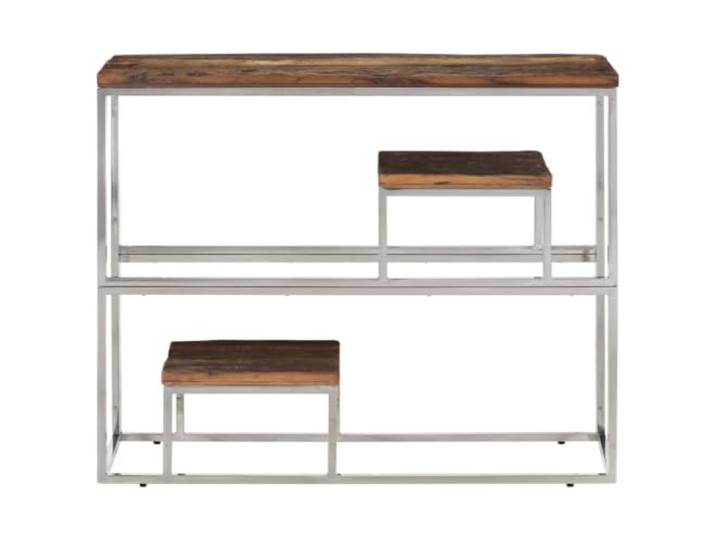 GPUTYGHN Konsolentisch Silbern Edelstahl Massive Holzschwellen Schmales Design, pflegeleichte Oberfläche, robustes Gestell, vielseitig einsetzbar, moderner Stil