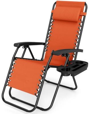 Costway Portable Zero Gravity Chairs with Cup Holder Trays and Backrest-Orange