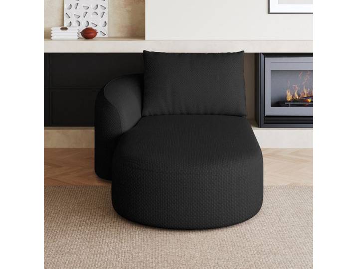 Canapé convertible chauffeuse angle gauche 1 place compressé sans montage tissu chenille moelleux Noir