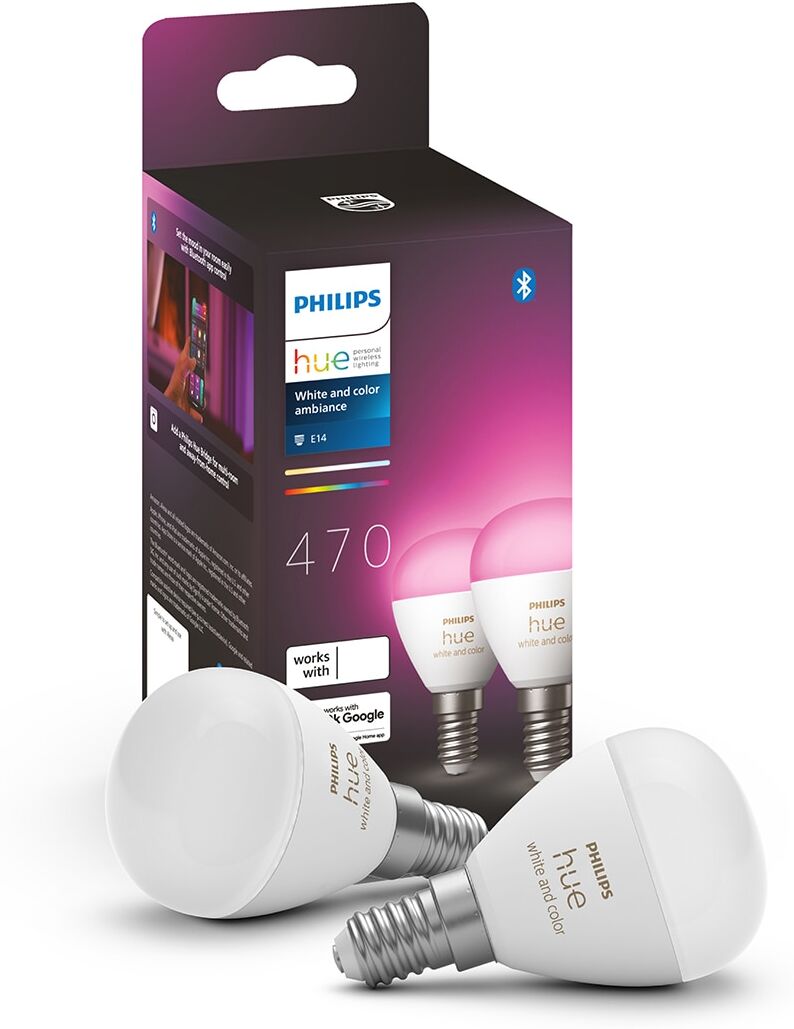 Philips Bombilla inteligente LED esférica Hue White and Colour E14 Pack 2ud.