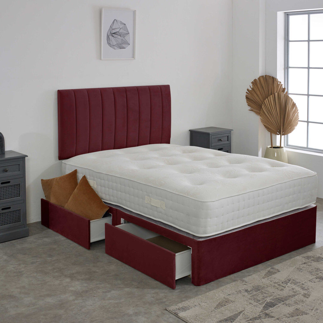 17 Stories Upholstered Bed with Mattress Maroon Kingsize (5')