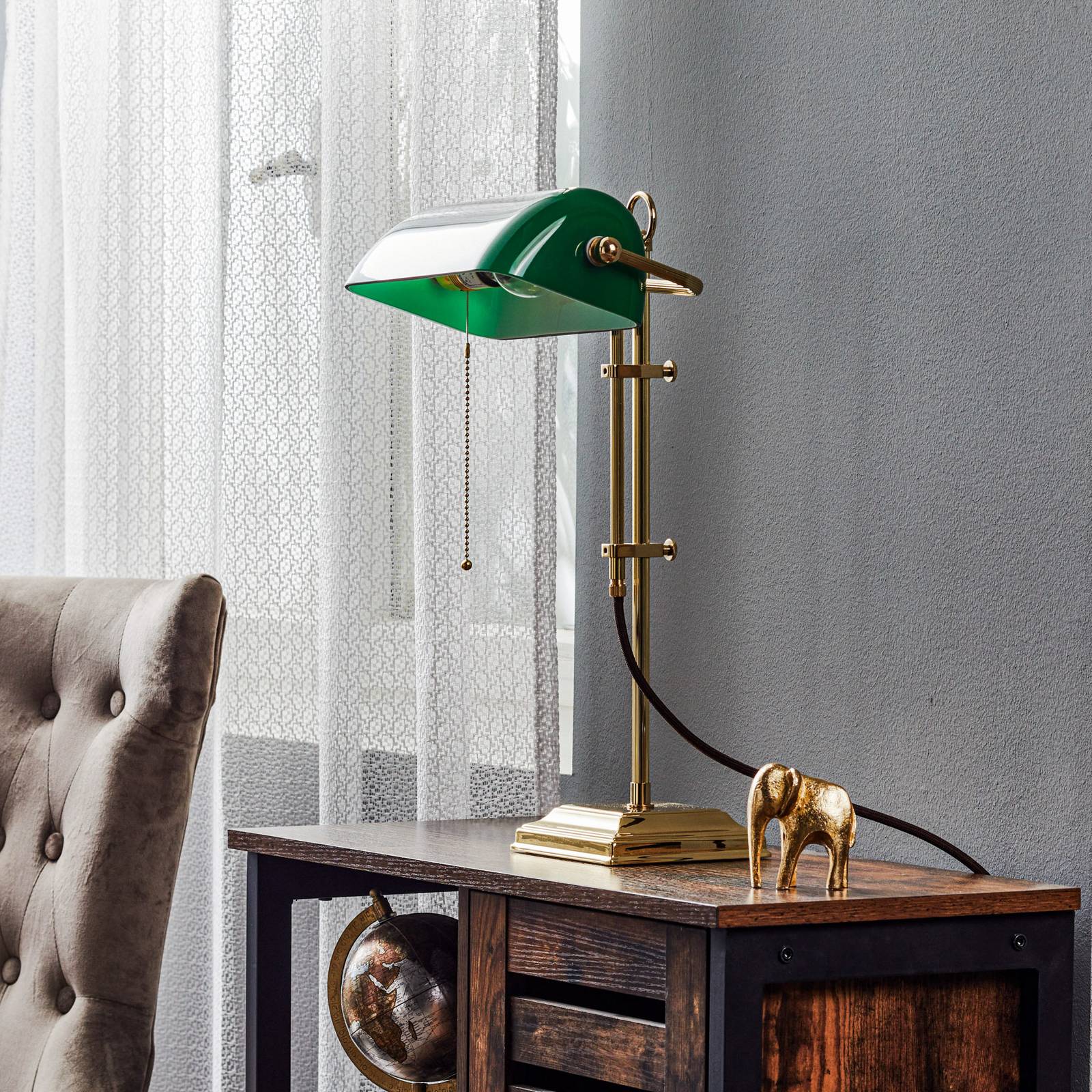 Berliner Messinglampen Desk Lamp GITA, Green, Living / Dining Room, Glass, Antique, Table Lamp