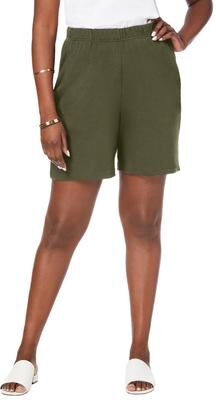 Plus Size Women's Soft Ease Cotton Knit Short by Jessica London in Dark Olive Green (Size 2X)