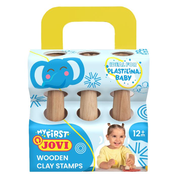 Jovi Motivstempel MY First Plastilina Baby Holzstempel für Knetmasse, 3 Motive in Kartonverpackung (379/3WS-JV)