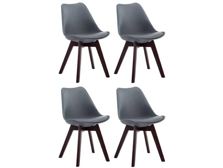 CLP 4er Set Retrostühle Borneo Mit Kunstlederbezug Und Hochwertiger Polsterung I Lehnstühle mit Holzgestell Farbe grau Gestell Farbe walnuss
