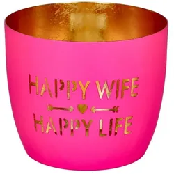 Madras Windlicht M Happy Wife neonpink/gold