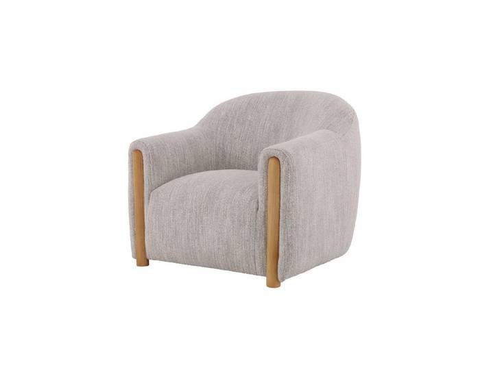 Woodek Design Sessel Franz, Fauteuil aus Eiche mit hellgrauem Bezug (sanft gerundete Rückenlehne, 1-St., Weiche Polsterung), Massiver Eichenrahmen mit seidenmatten Füßen