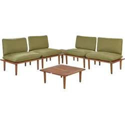 4-SITZER LOUNGE SET zertifiziertes Akazienholz hellbraun modular Auflagen olivgrün Frascati