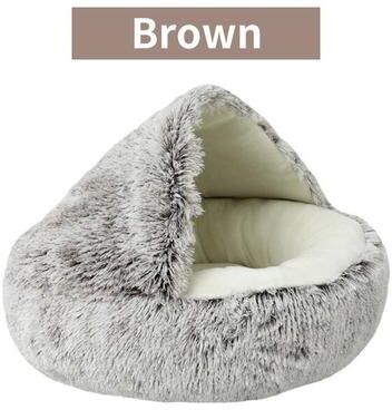 Pet Hub Plush Round Pet Bed: Cozy Nest For Cats & Small Dogs Brown 40x40cm