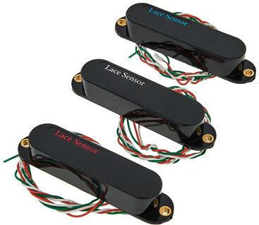 Lace Pickups Sensor Pack Red/Silver/Blue BK Schwarz mit farbig markierten Logos