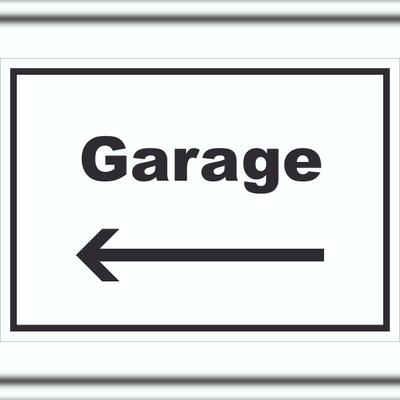 HB-Druck Garage Schild mit Text und Richtungspfeil links Auto Stellplatz waagerecht A2 (420x594mm)