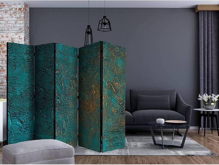 Paravent Azure Mirror Akustik Vlies auf Massivholz Türkis 225 x 172cm