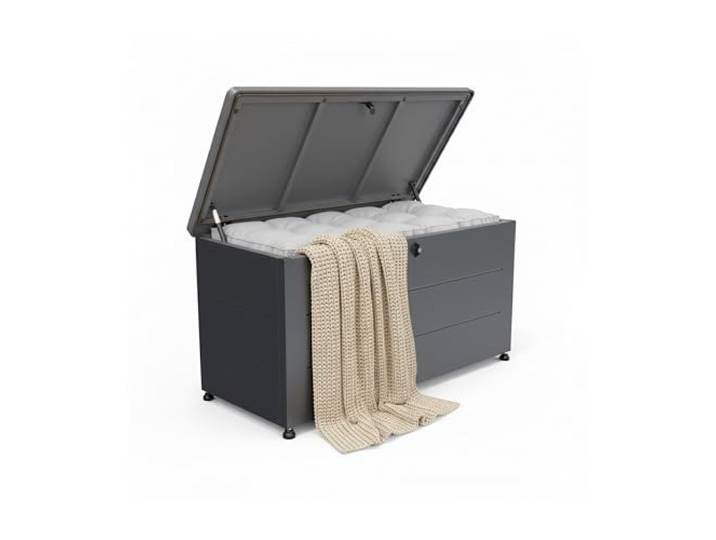 Relaxdays Coffre de jardin\, pour coussins et outils\, résistant aux intempéries et aux UV\, HxLxP : 59x115x50 cm\, noir