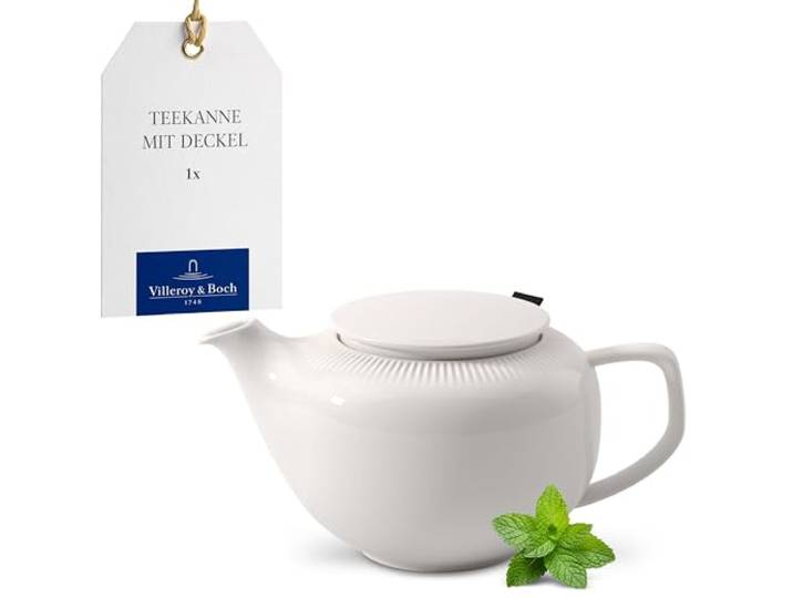 Villeroy & Boch - Afina théière avec couvercle et filtre\, théière en porcelaine Premium\, Made in Germany\, résistant au lave-vaisselle et au four à micro-ondes\, blanc